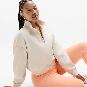 Athleta Forever Fleece 1/2 Zip High Hip Sweatshirt Bone/Papaya XS